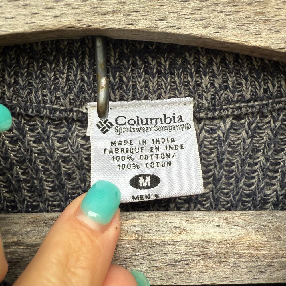 Vintage 90s Columbia Knit 1/4 zip sweater gorpcore gray 100% Cotton MEDIUM - Picture 4 of 10